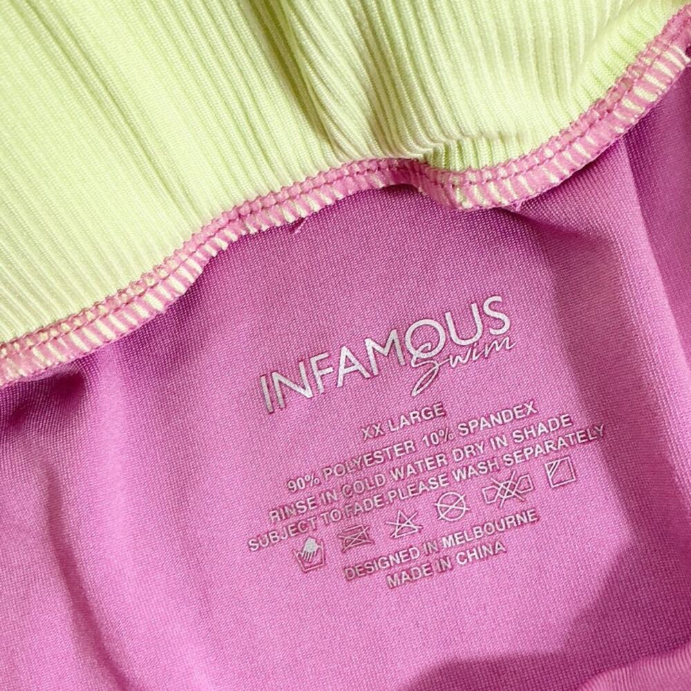 Infamous Swim x Erica Shaw Bikini Set Pink Orange Neon Colorblock Two Piece XXL - Picture 3 of 9